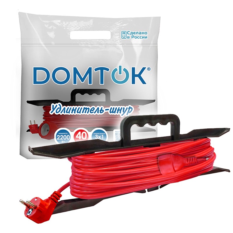 Удлинитель на рамке 40м 1-мест. с заз. ПВС 3х1,0 (2200вт) DOMTOK