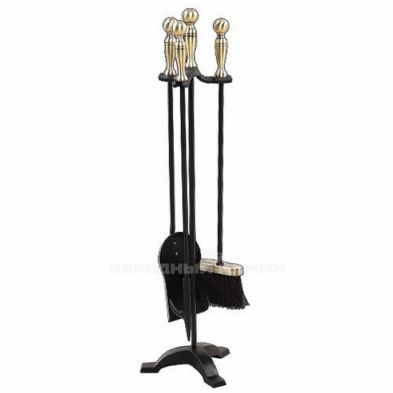 Набор каминный D41111АK (3 предмета, 75см, античная бронза/черный, подставка)