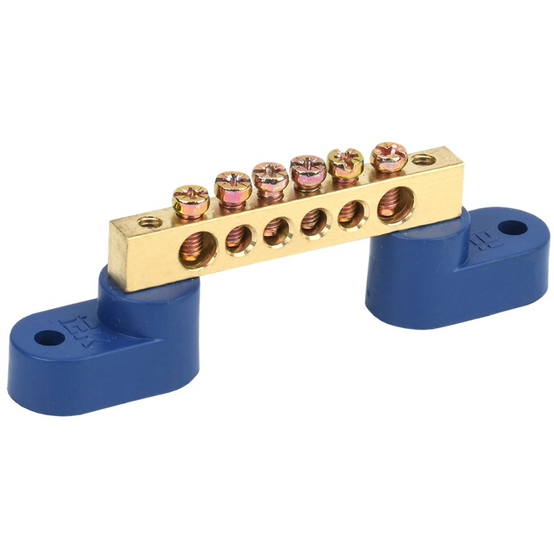 Шина нулевая 6-мест. крепление по краям +2 угловых изолятора синий