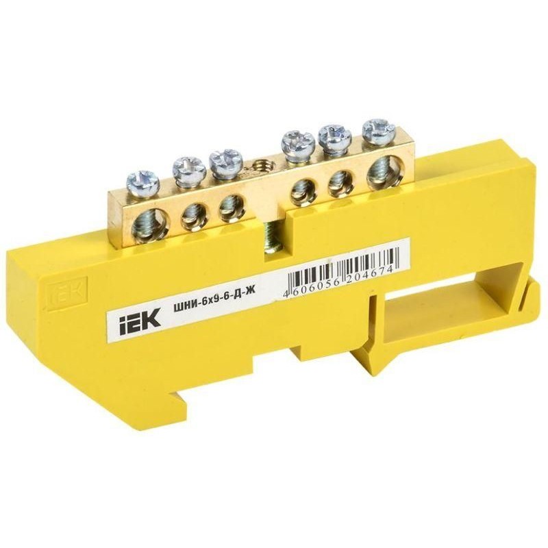 Шина нулевая 6-мест. с изолятором на DIN-рейку Желтая