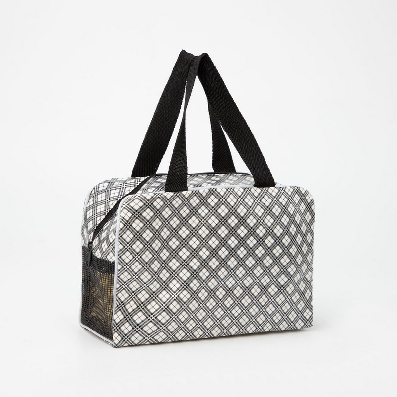 Сумка-косметичка на молнии с сеткой, с ручками, с принтом, молочная