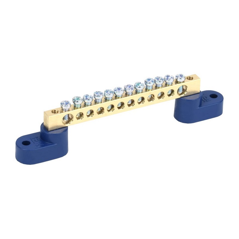 Шина нулевая 12-мест. крепление по краям +2 угловых изолятора синий