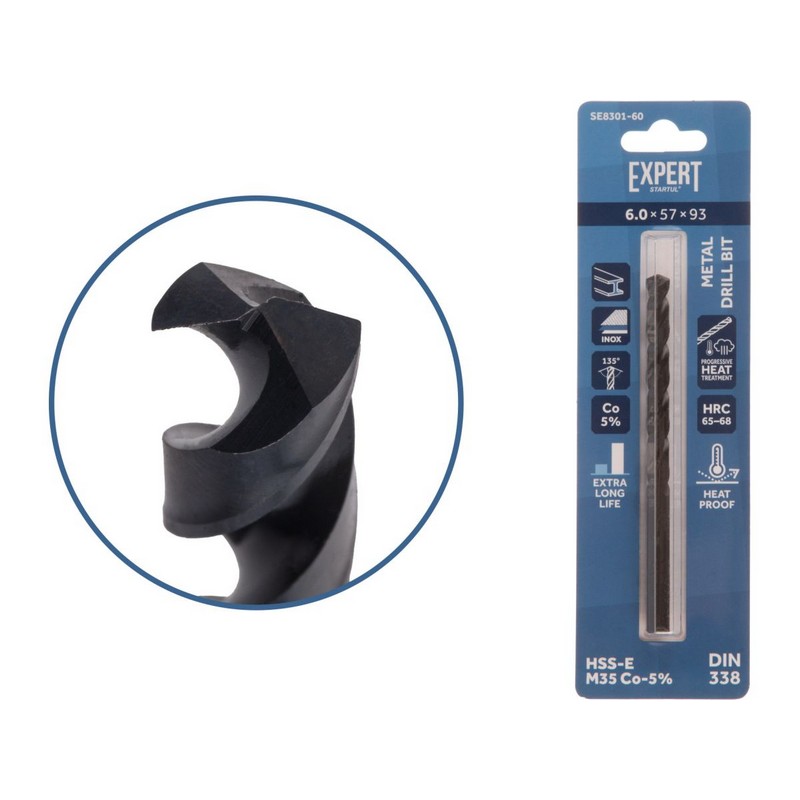 Сверло по металлу 6,0х93мм HSS-Co 5% STARTUL Black EXPERT SE8301-60