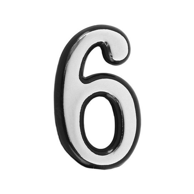 Цифра дверная пластик "6" (хром) клеевая основа Ц   