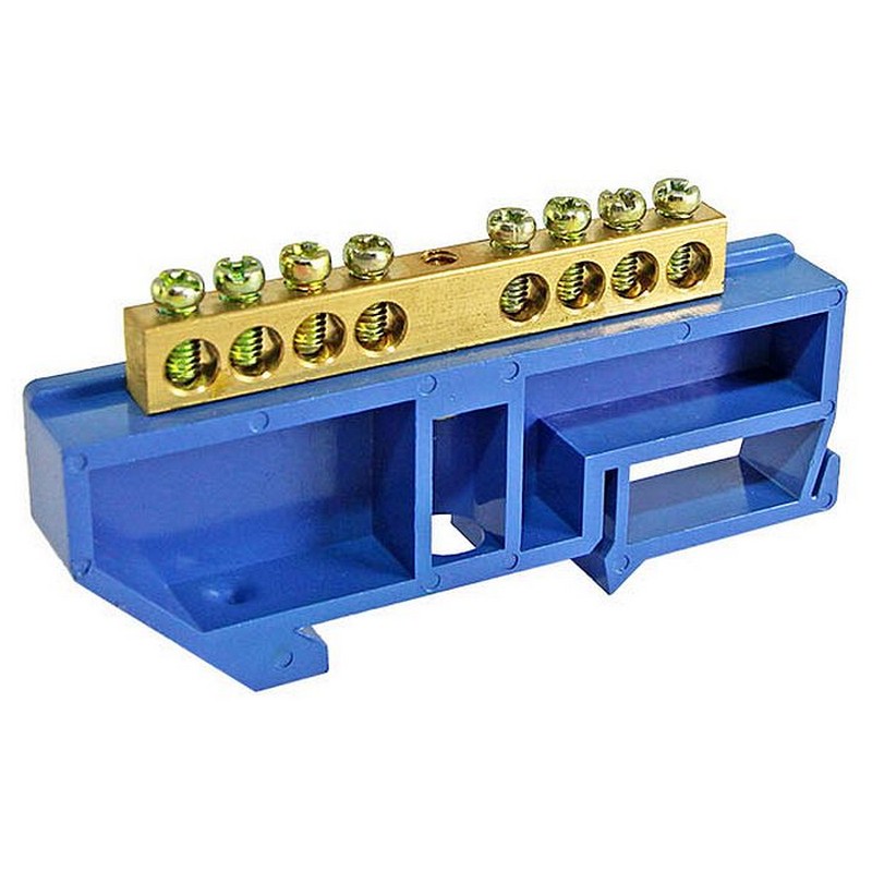 Шина нулевая 8-мест. с изолятором на DIN-рейку син.