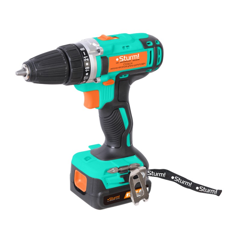 Дрель-шуруповерт акк. STURM CD3614, 14,4в 2х2Ач Li-Ion 28Нм 2-скор. БЫСТР.ЗАРЯД, ПОДСВ. кейс