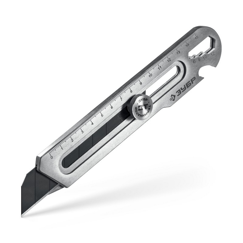 Нож 25мм цельнометал. винт.фикс. линейка, открывалка, гаеч.ключ Терминатор-25 ЗУБР Проф. 09186