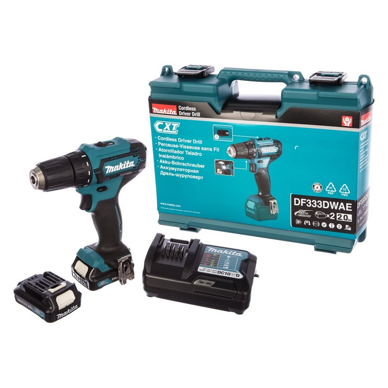 Дрель-шуруповерт акк. Makita CXT DF333DWAE, 12в 2х2Ач Li-Ion 30Hm 2-скор. БЗП10мм 1,1кг кейс