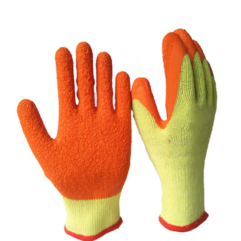 Перчатки х/б трикотажные риф. лат. желт. с оранж./зел. 9 арт 7032