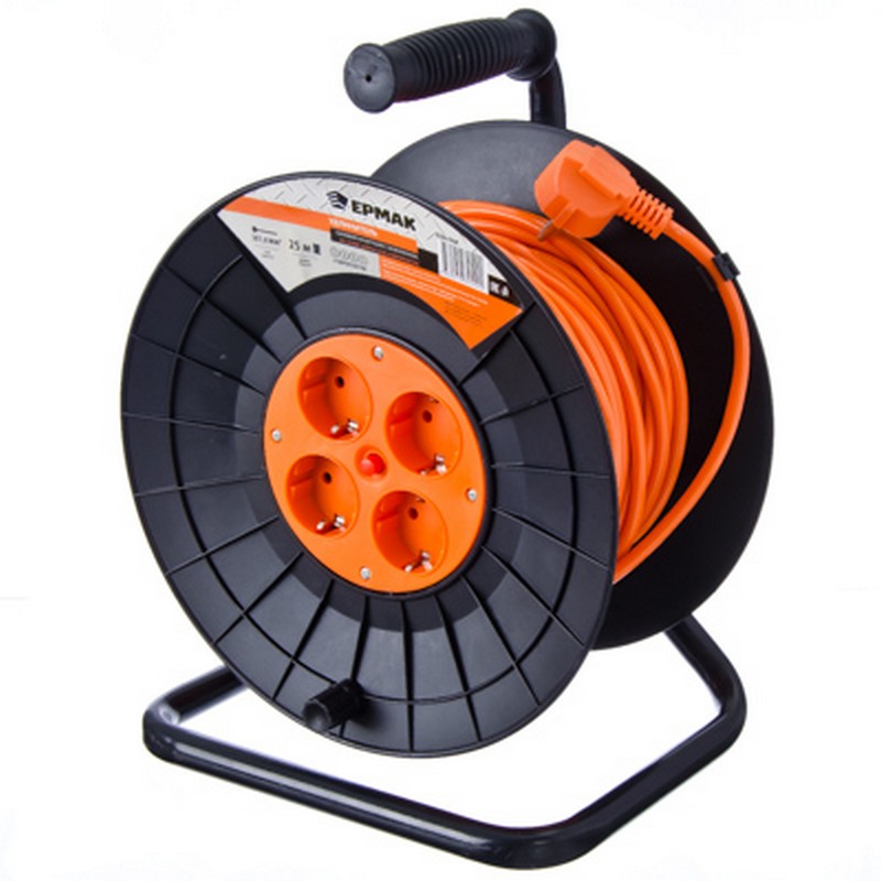 Удлинитель на катушке 4-мест. 25м ПВС 3х1,0 (2200вт) ЕРМАК 636-044