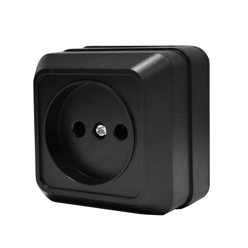 Розетка о/у 1-мест. без заз. Черная 16А IP20 Universal Олимп 2224