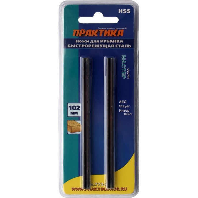 Нож для рубанка 102х5,5мм (2шт) быстрорежущая сталь HSS ПРАКТИКА 773-774