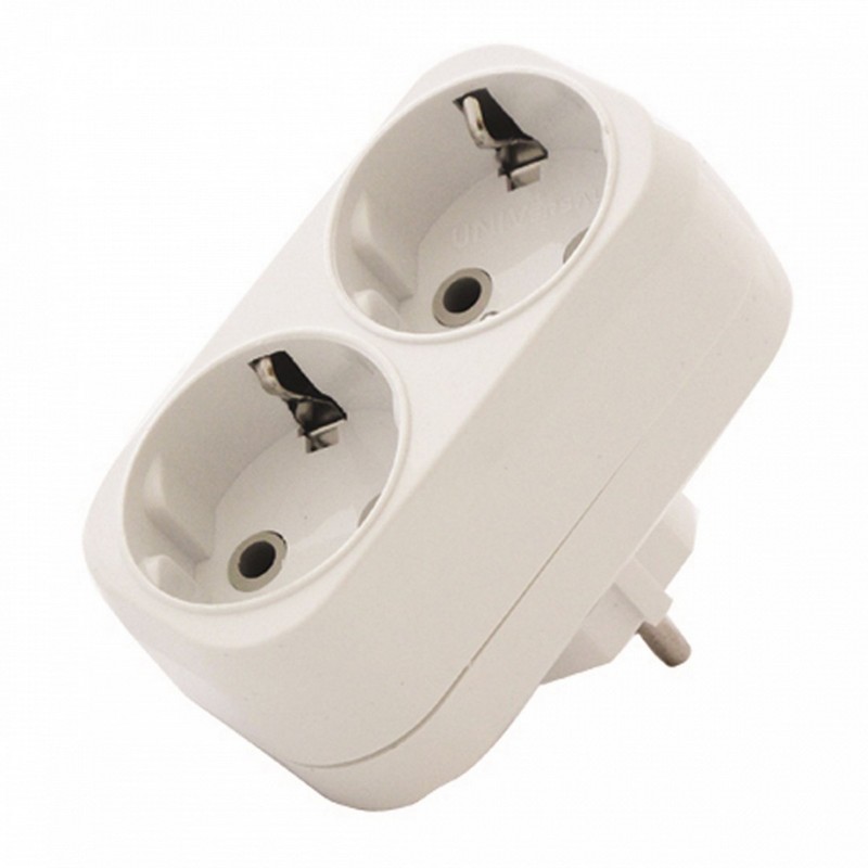 Разветвитель 2-мест. с заз. плоский 16А UNIVersal А302