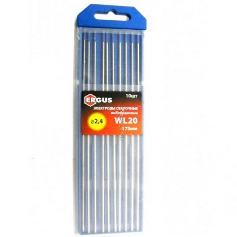 Электроды сварочные вольфрамовые 2,4мм 175мм, тип WL 20, 10шт в пластм.пенале 0,9 кг ERGUS