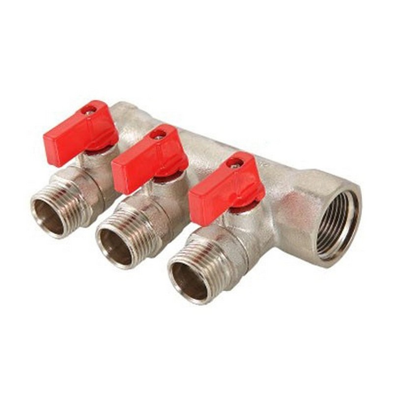 Коллектор с шаровыми кранами с выходами евроконус на 16мм (1/2") 3/4" в/н с 3-мя кранами TRm 14002