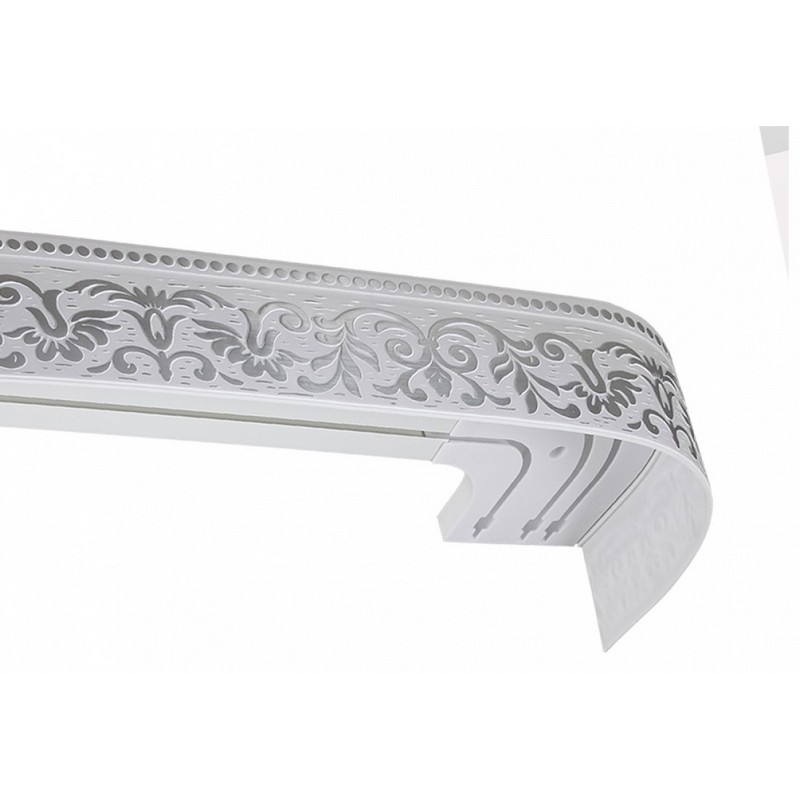 Карниз МОДЕРН с молд. 2,4 м БЕЛОЕ СЕРЕБРО потолочный ПВХ 2-х ряд. с поворотом