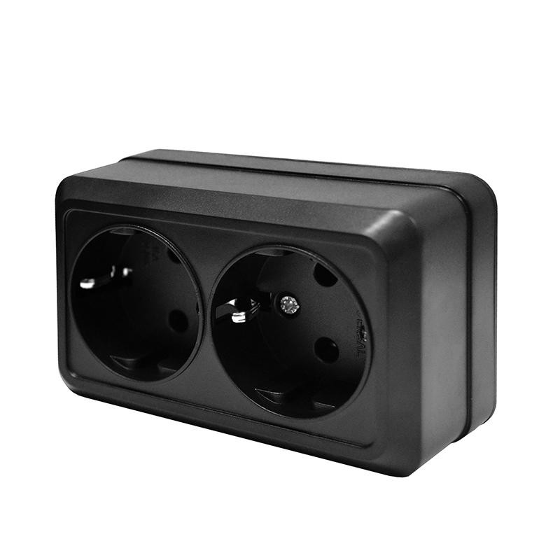 Розетка о/у 2-мест. с заз. Черная 16А IP20 Universal Олимп 2216