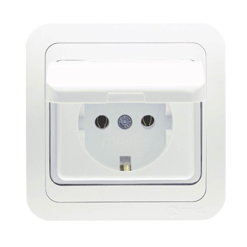 Розетка с/у с заз. с крышкой (белая/белая) 12029, 12009, MAKEL Mimoza