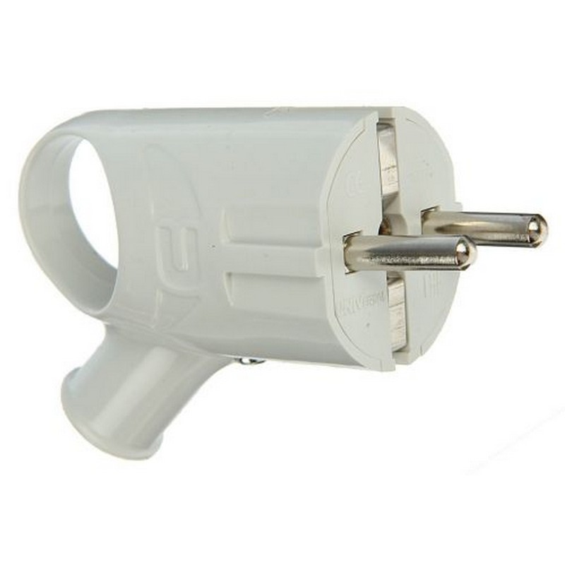 Вилка угловая с ушком с/заз. белая 16А UNIVersal A112
