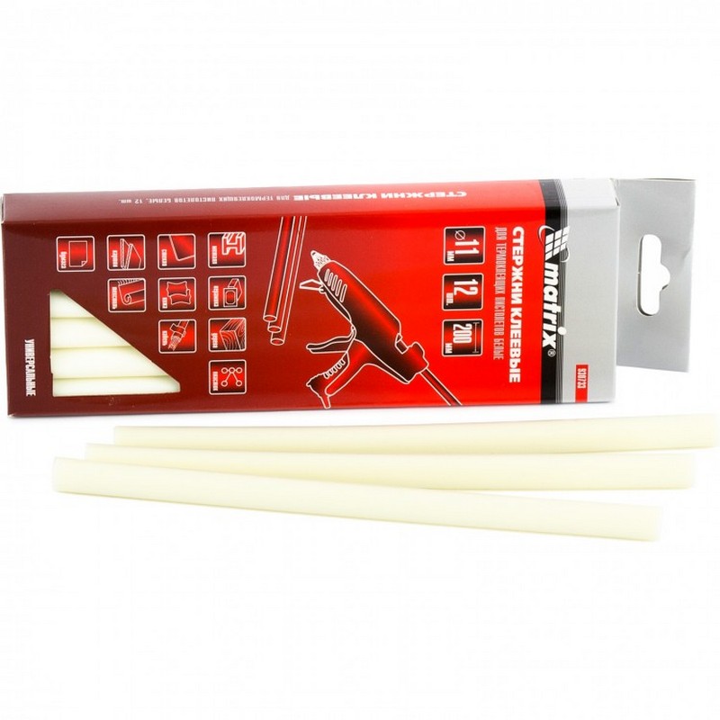 Стержни клеевые 11х200мм (12шт) белые Matrix 930733