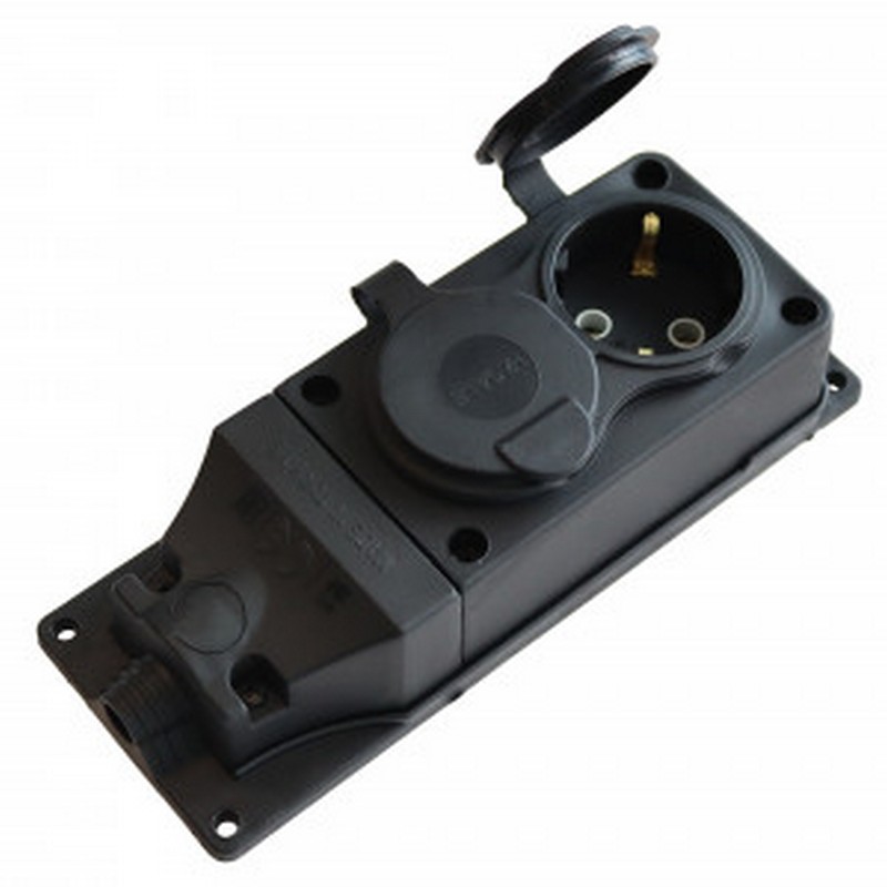 Колодка 2-мест. с заз. с крышкой каучук. 16А IP44 (Турция) E1M 1-2.SALE