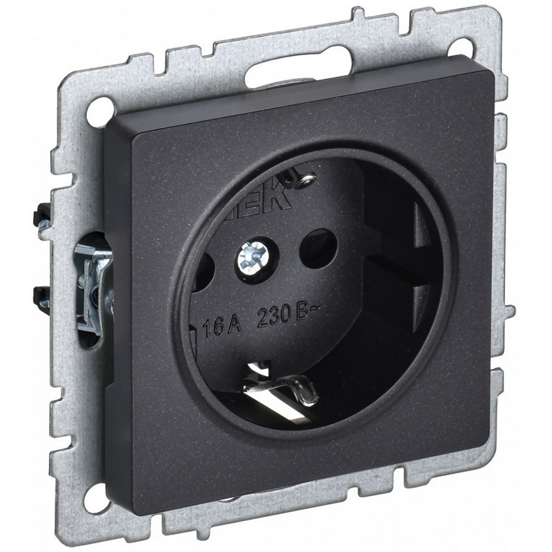 Розетка без рамки с/у 1-мест. с заз. черная 16А IEK BRITE РС11-1-0-БрЧ