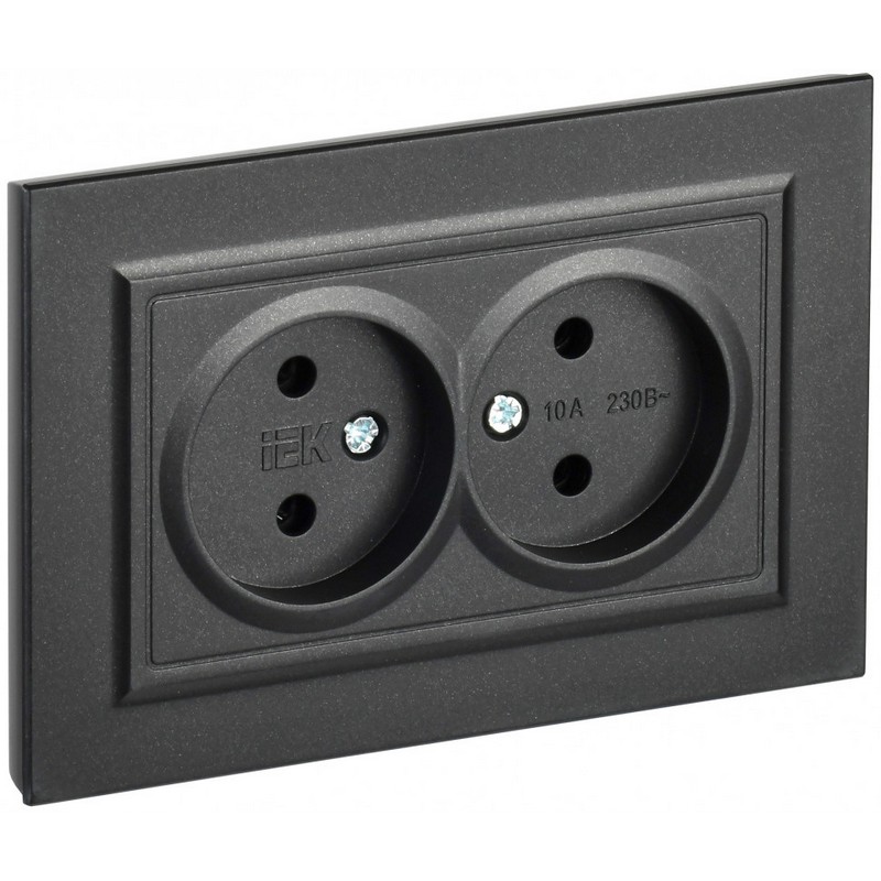 Розетка с/у 2-мест. без заз. черная 10А IEK BRITE РС12-2-БрЧ