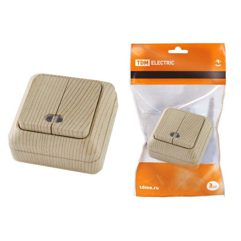 Выключатель о/у 2-кл. с инд. Сосна 10А IP20 TDM Ладога 1801-0046