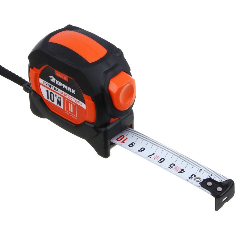 Рулетка 10м, 25мм автостоп TPR, ABS (XM) ЕРМАК 658-173