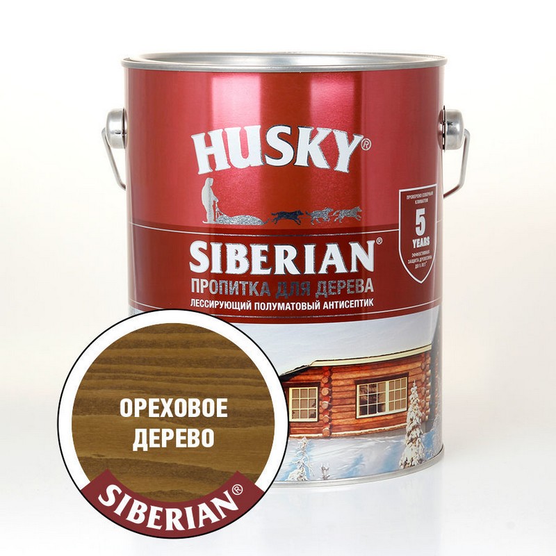 Пропитка для дерева полуматовая ореховое дерево Husky Siberian 2,7 л