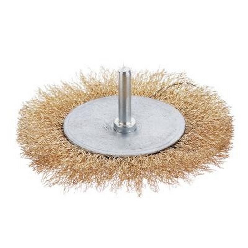 Кордщетка для дрели плоская 100мм мягкая латунир. со шпилькой ЕРМАК 656-008