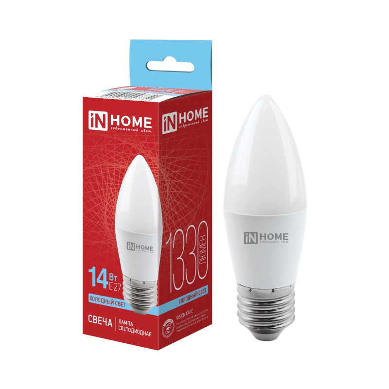 Лампа LED свеча 14вт E27 6500К 1330лм IN HOME LED-СВЕЧА-VC