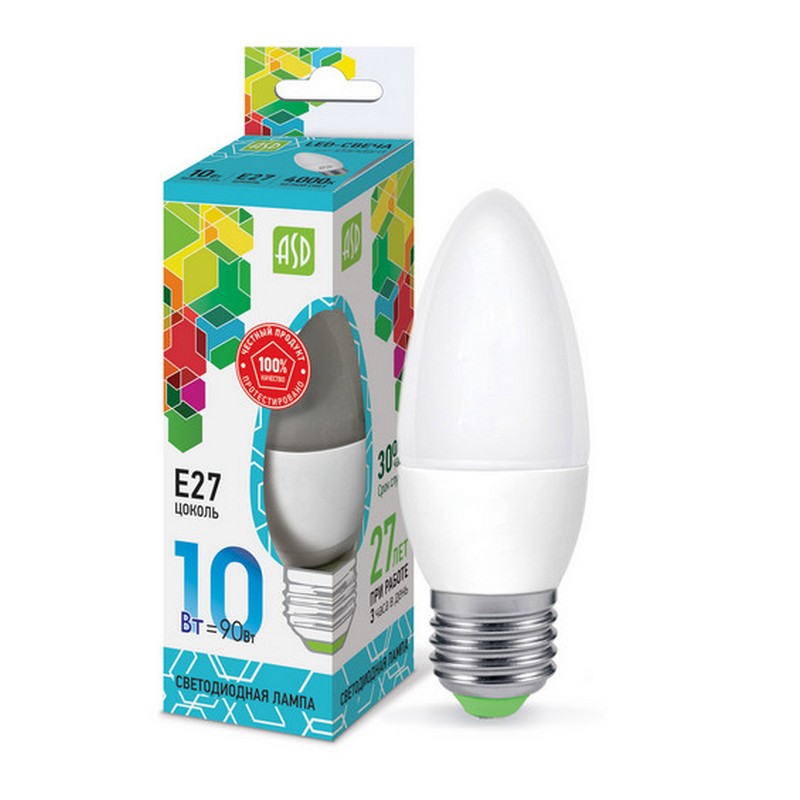 Лампа LED свеча 8вт Е27 4000К 760лм IN HOME LED-СВЕЧА-VC