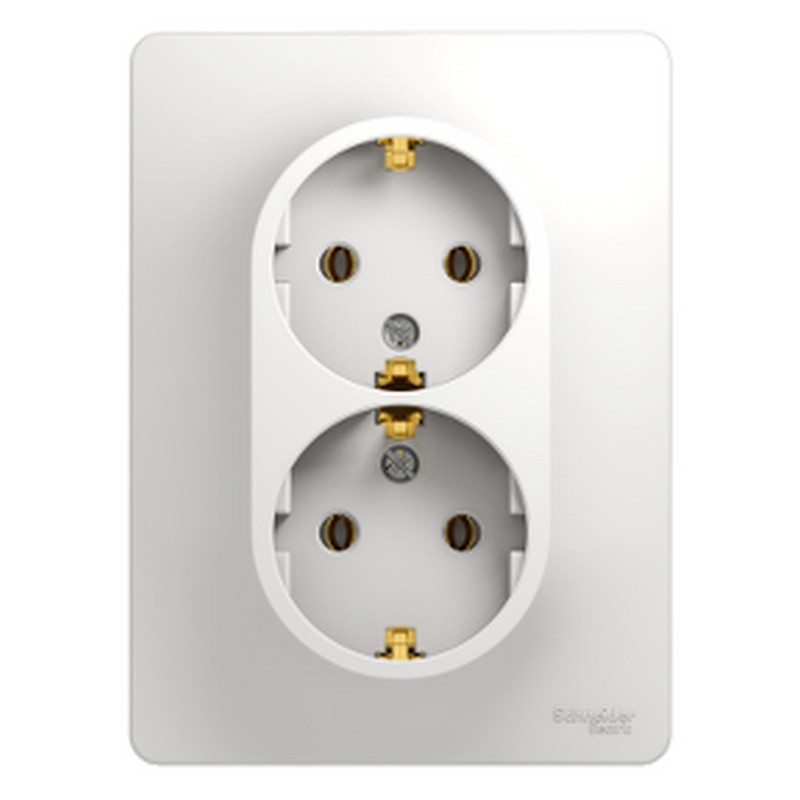Розетка с/у 2-мест. с заз. белая Schneider Electric GLOSSA GSL000124