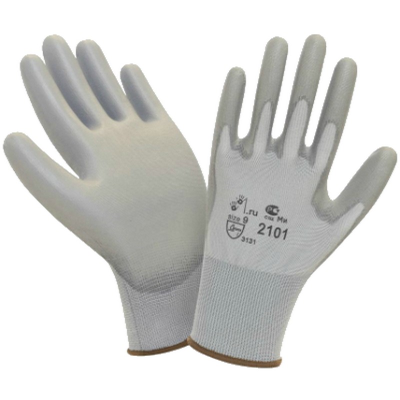 Перчатки нейлон/PU покрытие 2101 р-р 7-10, серые