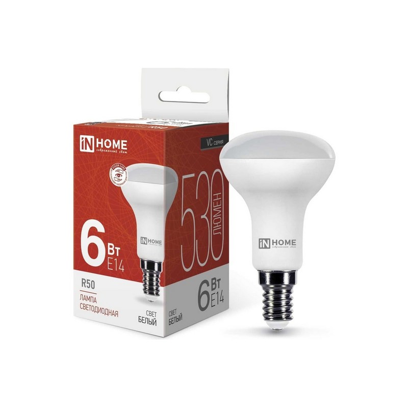 Лампа LED R50 6вт Е14 4000К 530лм нейтр.свет IN HOME LED-R50-VC