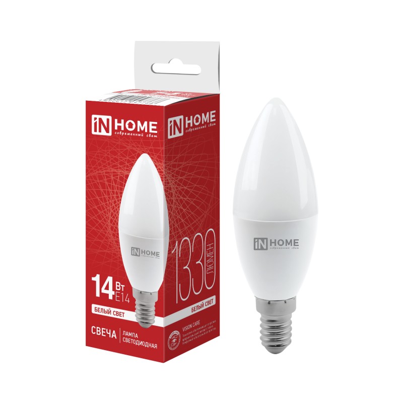 Лампа LED свеча 14вт E14 4000К 1330лм IN HOME LED-СВЕЧА-VC