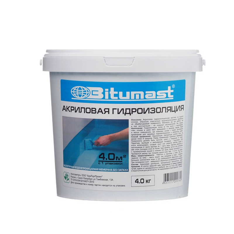 Гидроизоляция акриловая 4кг (Bitumast)