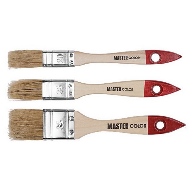Набор из 3-х флейцевых кистей с деревянными ручками: ширина 20, 25, 35 мм,  натур. щетина, 55% топс