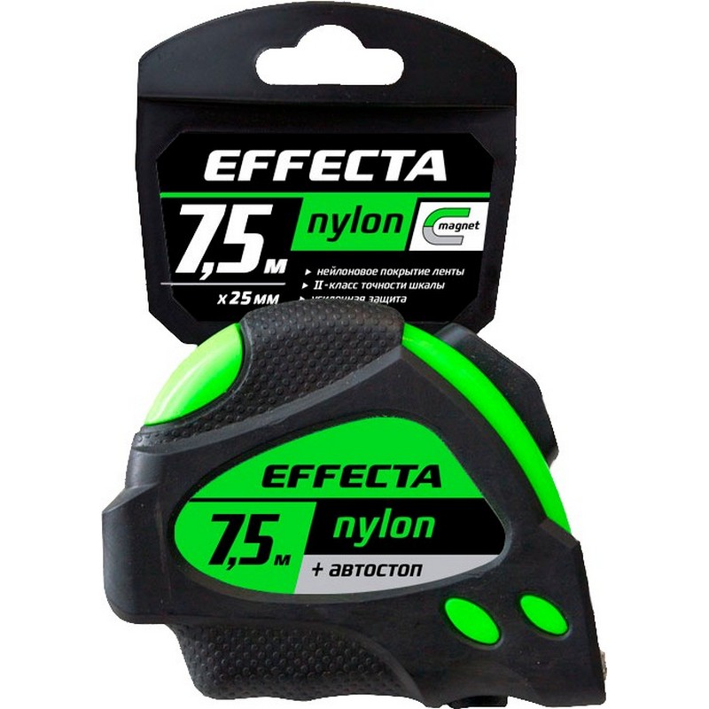Рулетка 7,5м 25мм с магнитом и автостопом EFFECTA Nylon