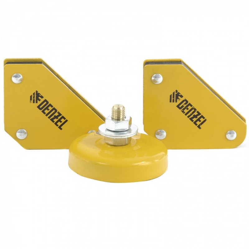 Фиксатор магнитный для сварки 2шт+магн.клемма/набор DENZEL 97557