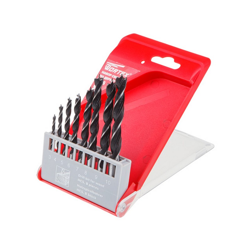 Набор сверл по дереву (8шт) 3-10мм WORTEX