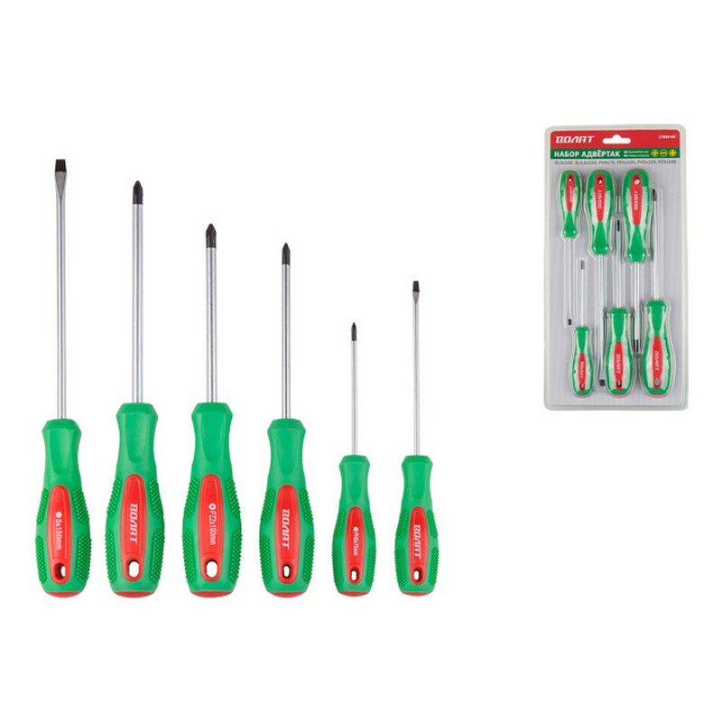Набор отверток (6шт) SL3х100,5,5х150 PZ2х100 PH0х75,1х100,2х125 ВОЛАТ 17080-06