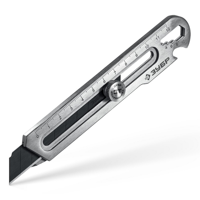 Нож 18мм цельнометал. винт.фикс. линейка, открывалка, гаеч.ключ Терминатор-18 ЗУБР Проф. 09162