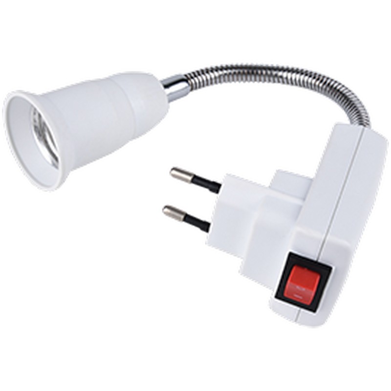 Переходник вилка-патрон E27 гибкий 150мм c выкл. Белый Ecola base APT7NWEAY