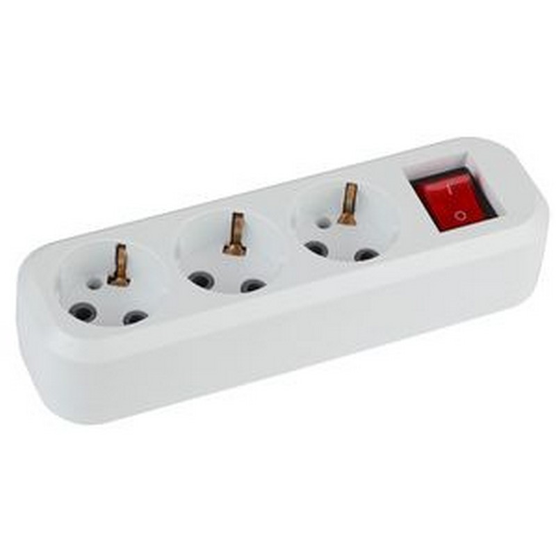 Колодка 3-мест. с заз. с выкл. белая ЭРА KX-3es