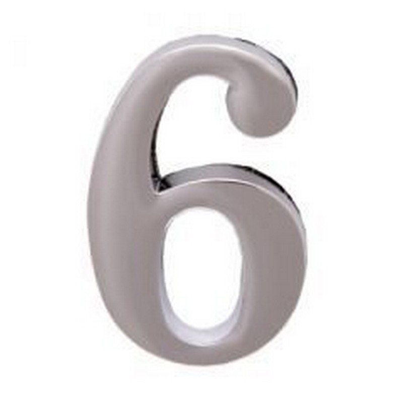 Цифра дверная металл "6" (хром) клеевая основа
