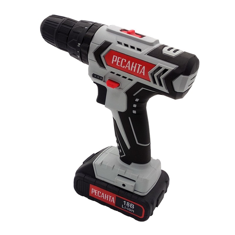 Дрель-шуруповерт акк. РЕСАНТА ДА-18-2ЛК, 18в 2х2,0Ач Li-Ion 25Нм 2-скор. кейс