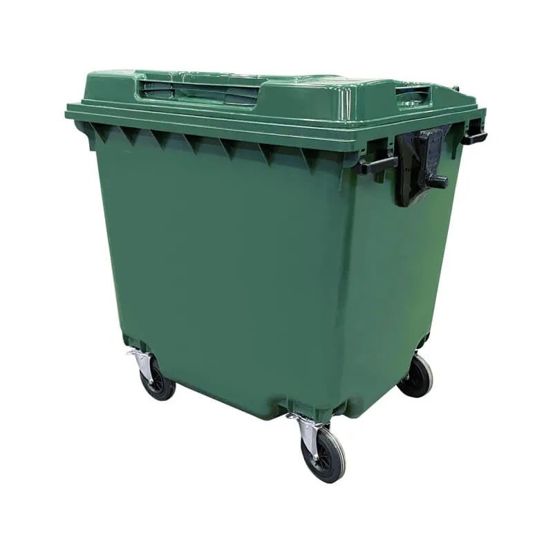 Мусорный контейнер 1100л, зеленый, крышка, 4 колеса