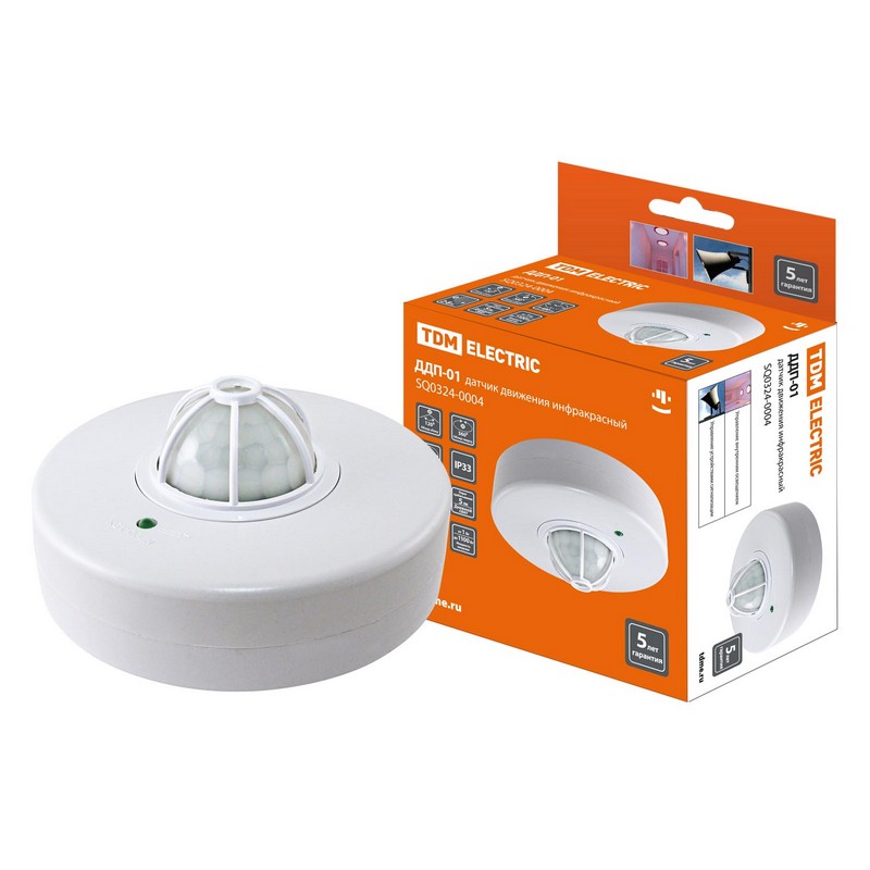Датчик движения ДДП-01 1100вт 5-480с 120+360гр IP33 TDM SQ0324-0004